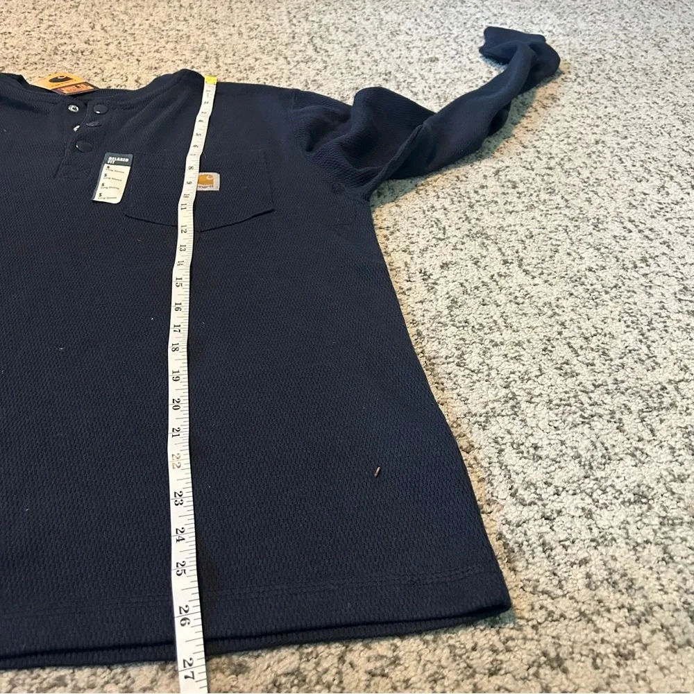 NWT Carhartt Navy Blue Relaxed Fit Snap Collar Long Sleeve Top Size Small